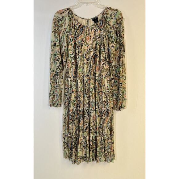 Kate and Lily Paisley Dress Tiered Round Size Long Sleeve Sz 10 Boho Fall Colors - Picture 1 of 12